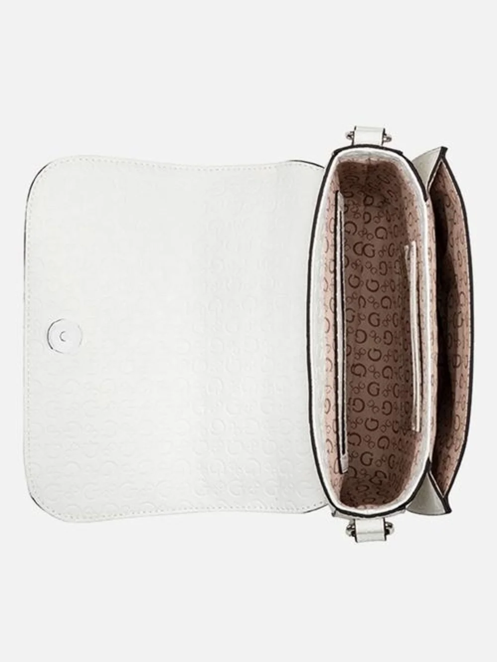 GUESS White Embossed Top-Handle Satchel with Crossbody Strap